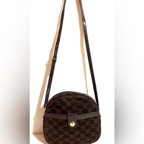 Celine vintage  signature print Chic brown suede  & leather  Crossbody Bag - Picture 10 of 11